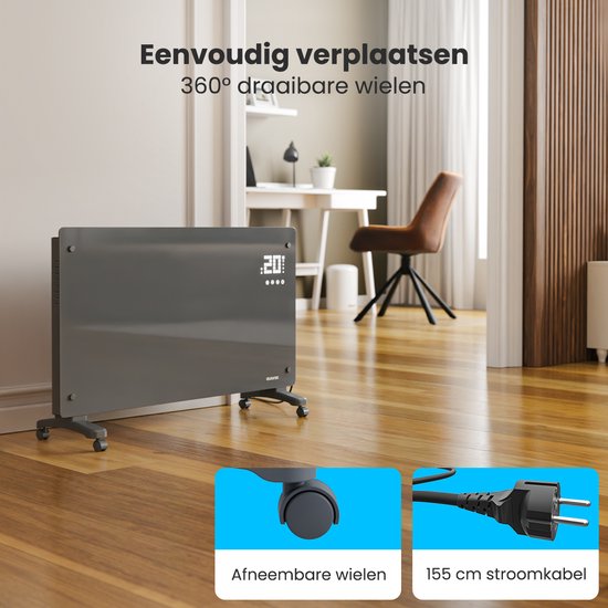 Chauffage Électrique - Auronic - Convecteur avec Thermostat et Télécommande - Panneaux chauffants - jusqu'à 30 m² - Chauffage 2500W - Gris