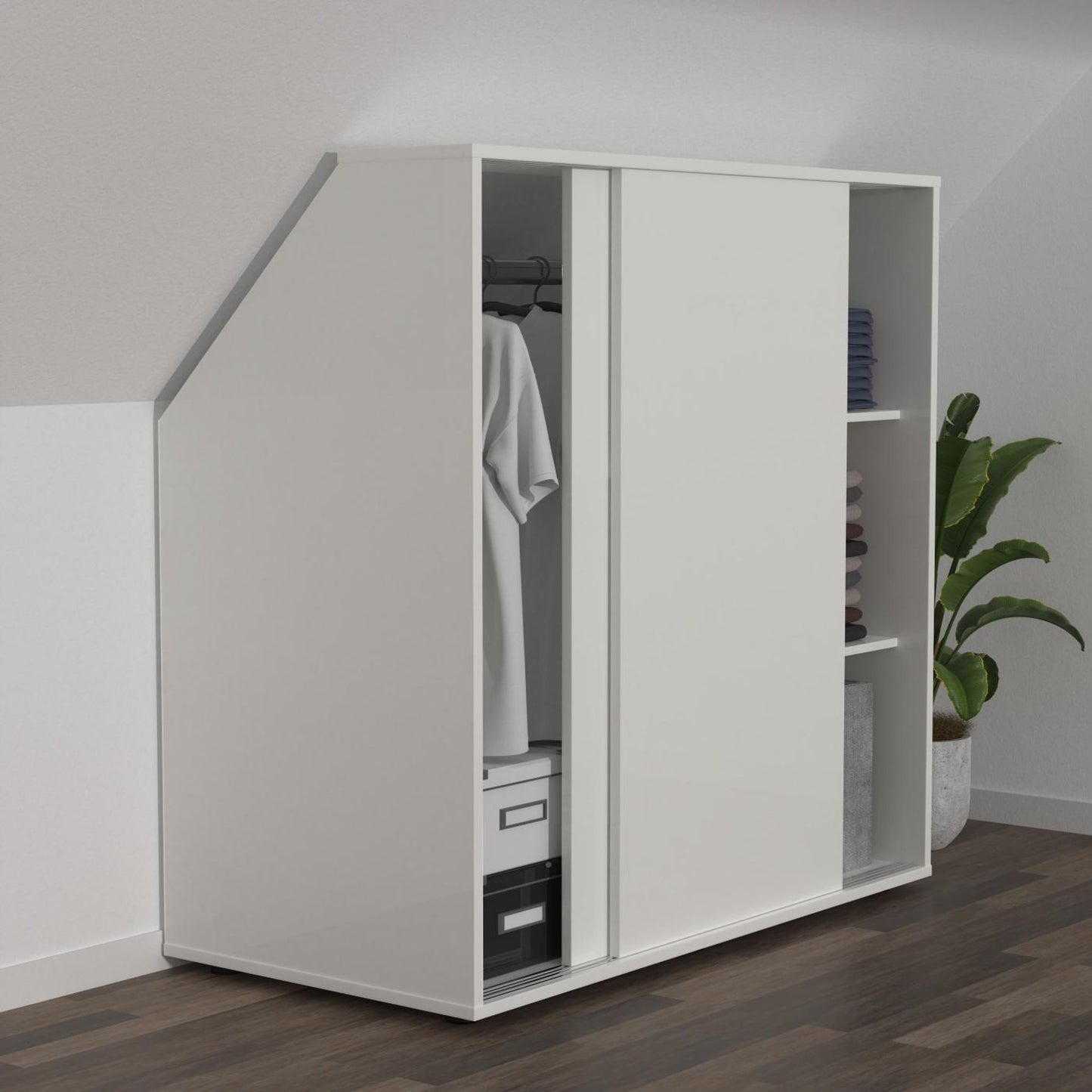 VDD armoire murale inclinée armoire - blanc - 100x100x50 cm - portes coulissantes - étagères et tringle à vêtements