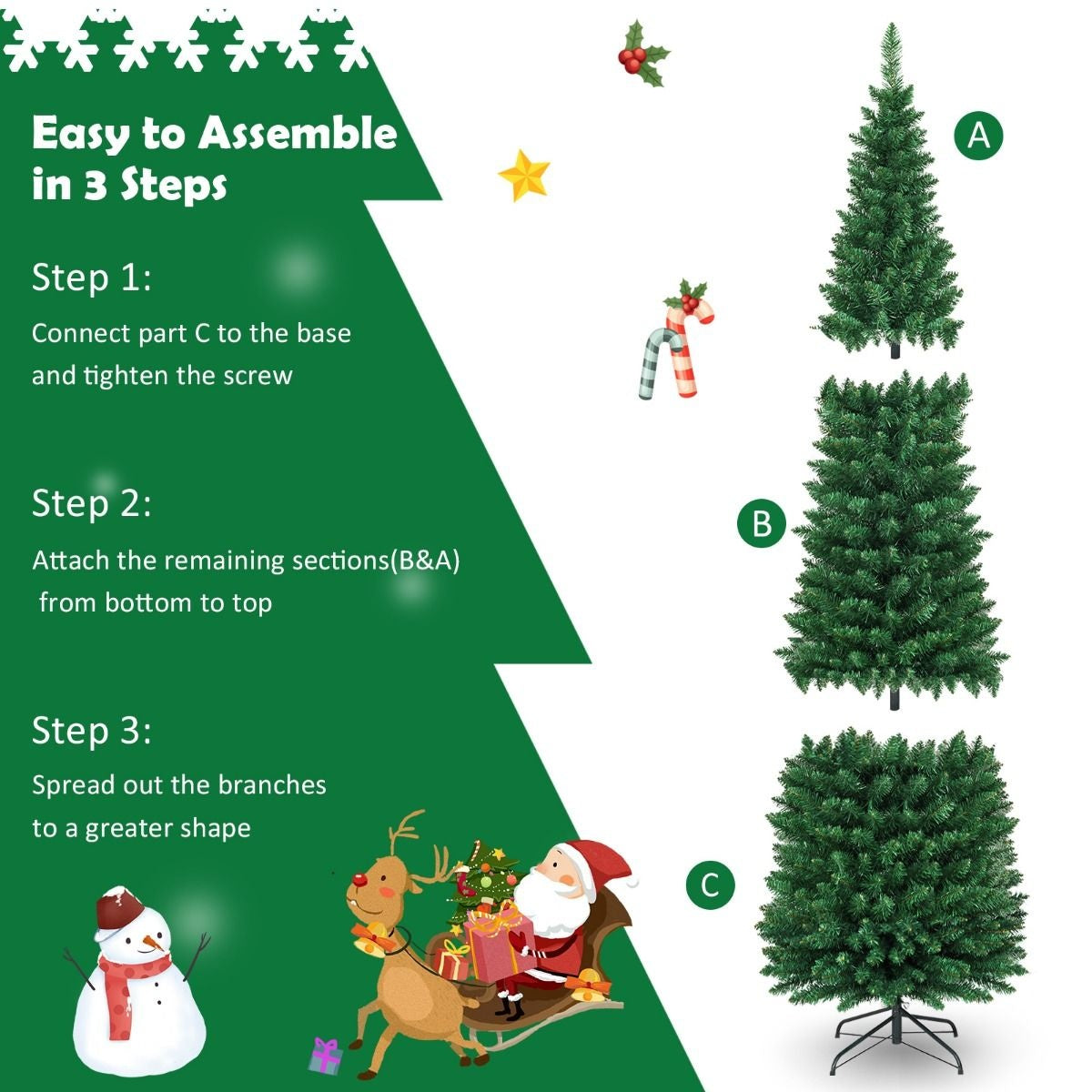 Costway Arbre de Noël Artificiel INCLUANT LES CONES DE PIN - Avec Support Métallique - 180 cm