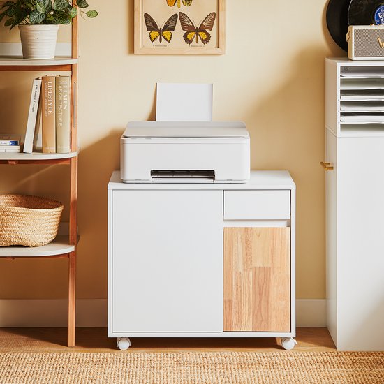 SoBuy ASK04-WN Table d'impression - Meuble pour imprimante en bois composite blanc