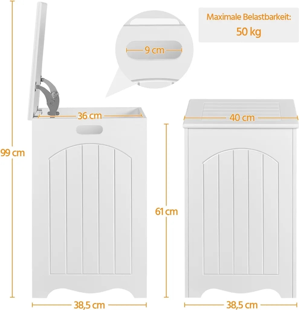 Panier à linge Yaheetech avec couvercle 96 L - Blanc - Panier à linge en bois avec espace de rangement