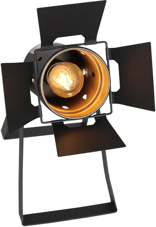 Lampe de table Carré 3380ZW - lampe industrielle noire en métal et plastique, inclinable, douille E27, Mexlite