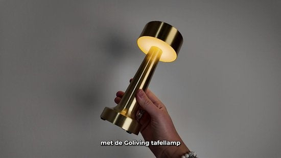 Goliving Lampe à poser Rechargeable - Sans fil et dimmable - Lampe tactile moderne - Lampe de nuit pour chambre à coucher - 21 cm - Or