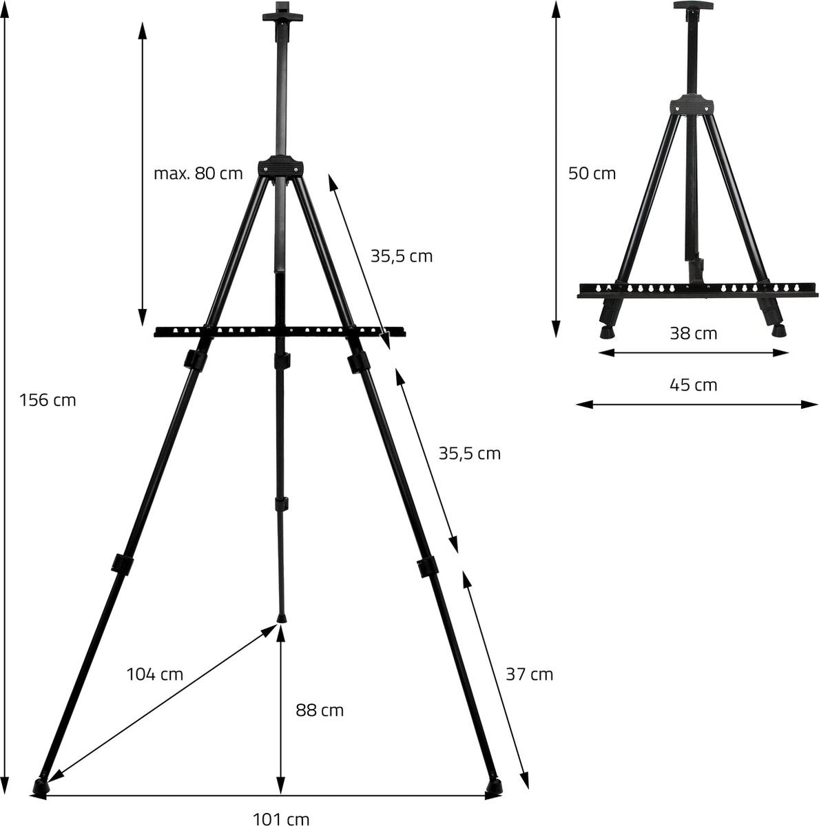 Chevalet pliable - Artist - Chevalet en métal - Avec sac - réglable en hauteur - Noir