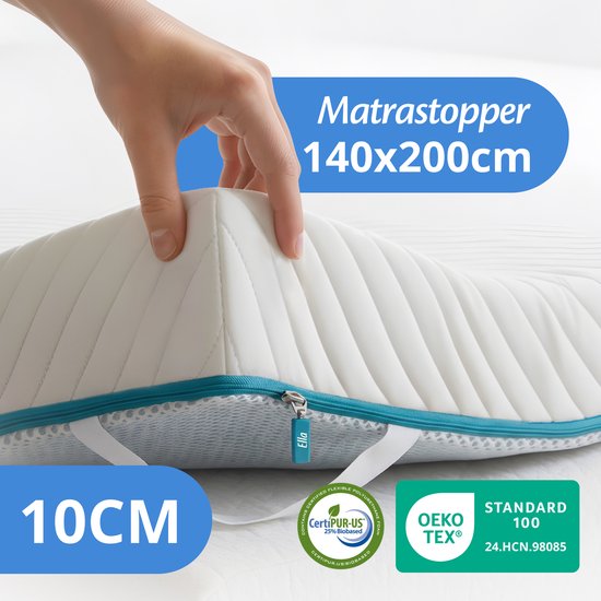 Ella Ergo Topper 140 x 200 cm - Surmatelas de 10 cm d'épaisseur - Surmatelas en mousse à mémoire de forme imprégnée de gel et mousse Aircell - Dureté moyenne