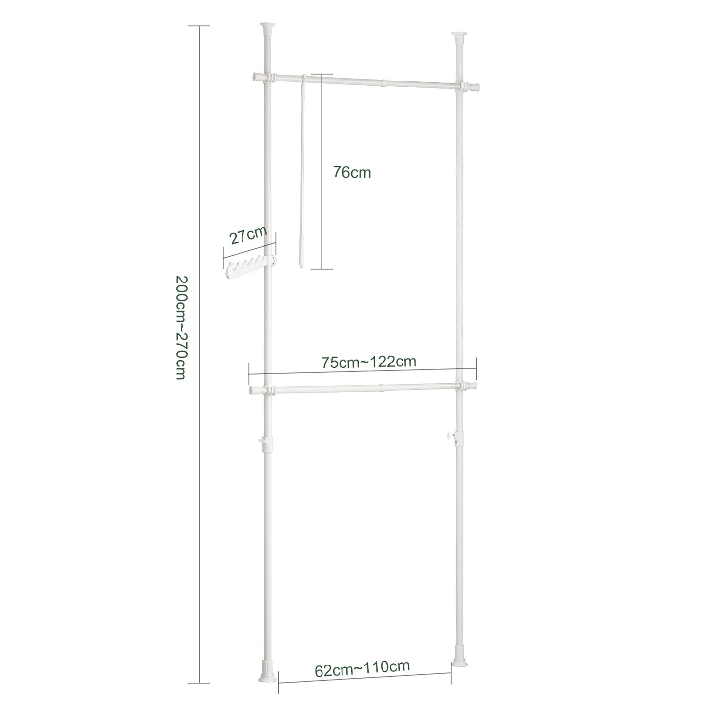 SoBuy Porte-vêtements télescopique - réglable - 126 x 295 cm - blanc