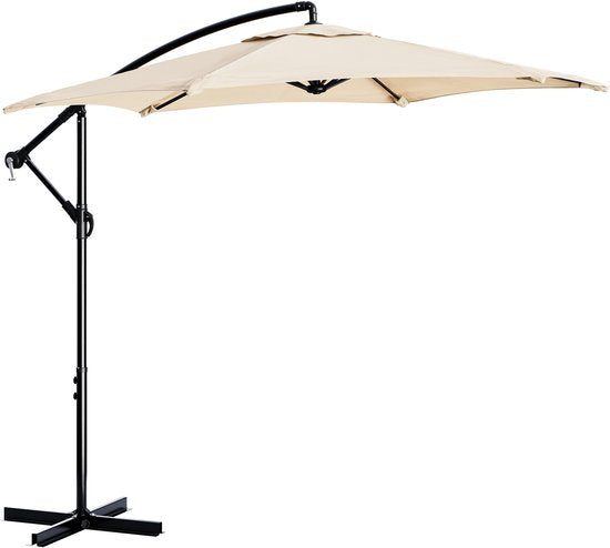 Parasol à bras articulé Tristar - 300 cm, rond - Jardin et balcon - Hauteur réglable - Pied en croix et housse de protection inclus - PA-7906 - Beige