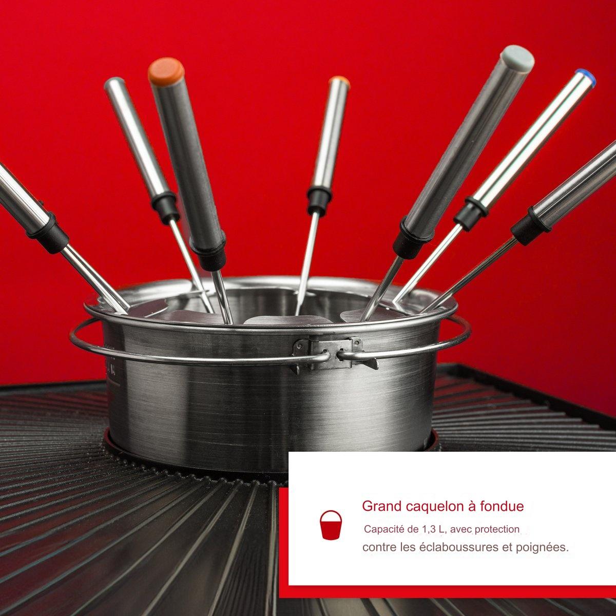 Grill multifonction Solis 796, 3 en 1 Fondue, Raclette et Pierrade, 8 personnes, Argent/Noir