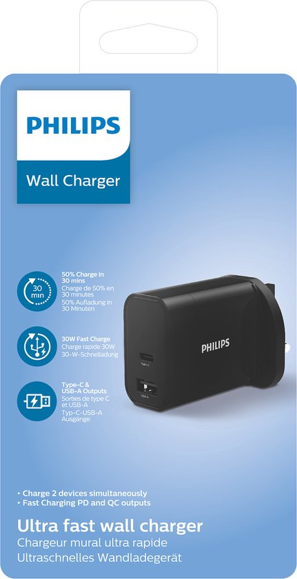 Chargeur USB-A/C pour appareils électroniques - Philips - DLP2621/05 - Noir