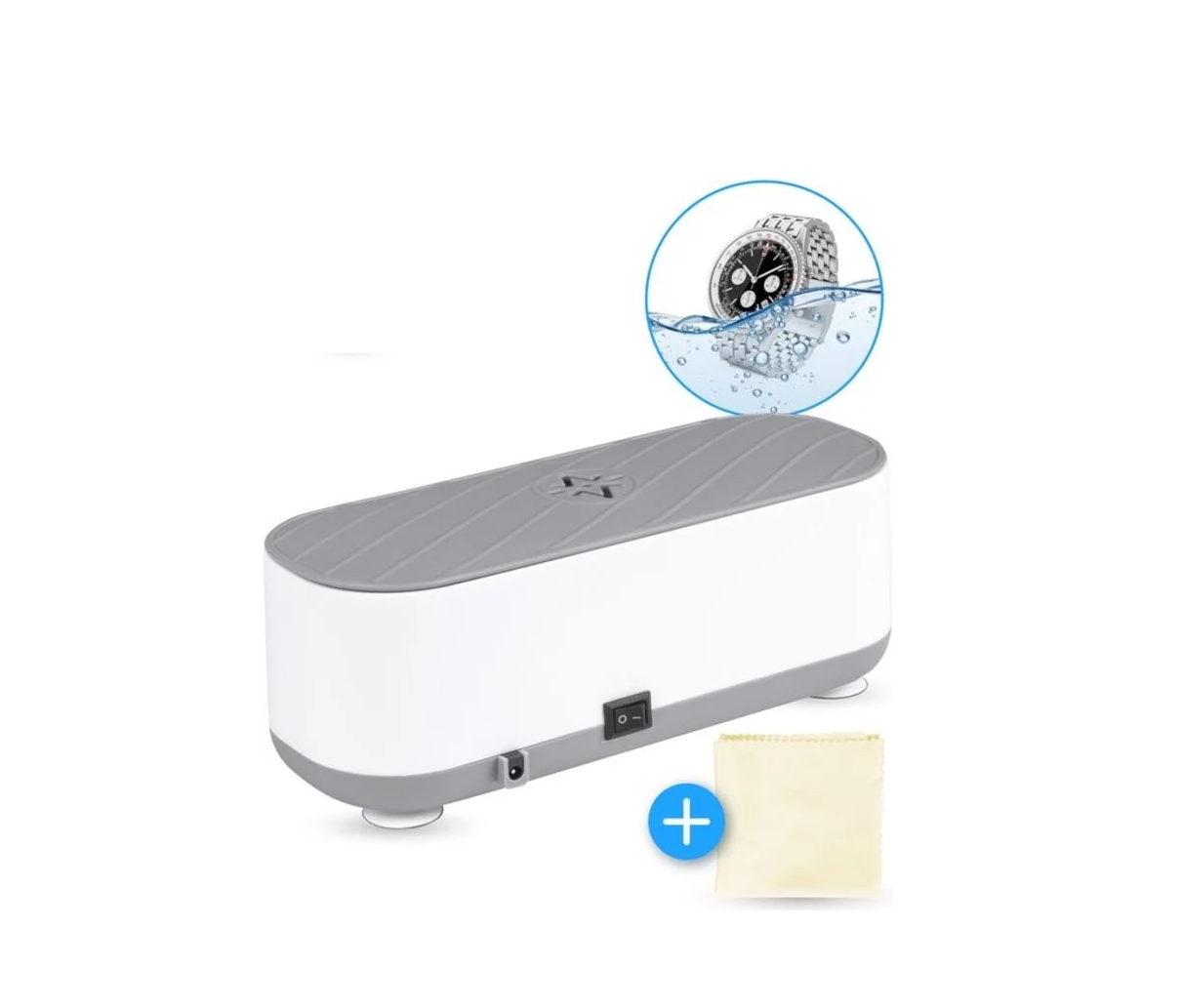 Nettoyeur à ultrasons Nuvance - Appareil de nettoyage pour bijoux et lunettes - 300ml - 3,5 x 15 cm x 5,5 cm - Blanc/gris