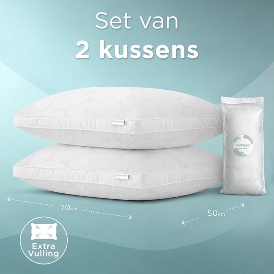 Oreiller CozySense® - Lot de 2 - 50x70 CM - Oreiller de sommeil rafraîchissant - Oreiller réglable avec rembourrage supplémentaire - Oreiller pour les dormeurs sur le côté, le ventre et le dos