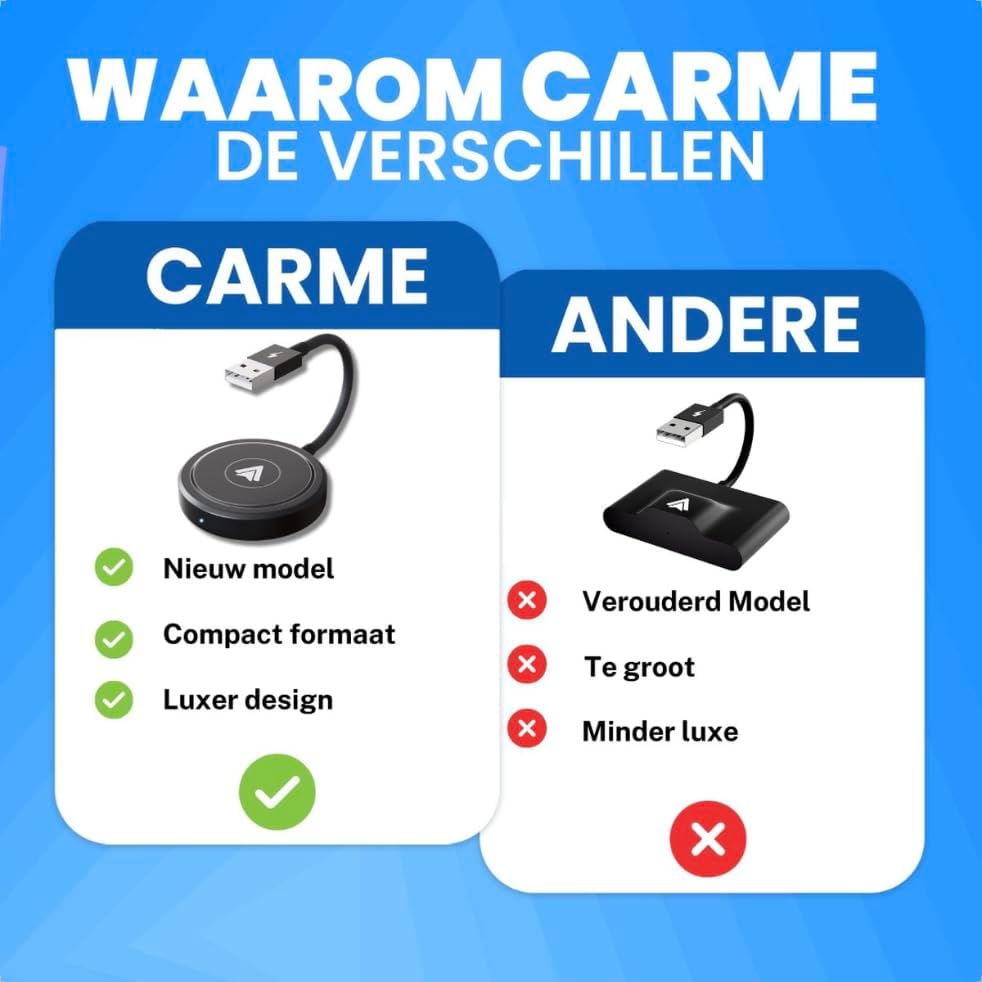 CarMe Luxury Android Auto Dongle - Wireless Android Car - USB-A & USB-C - Connexion 5GHz - Connexion automatique - Design compact - Noir