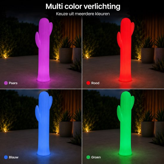 Lampe de jardin LED solaire XXL Smartwares – 110 cm - RGB - Éclairage décoratif d'extérieur « Cactus » - Lampe de fête - Far West - Avec télécommande et capteur - Lampe d'extérieur – Changement de couleur – Commande tactile – Allumage automatique – 6 à 8