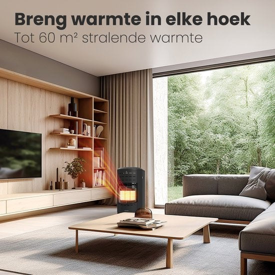 Réchaud à gaz mobile Auronic - avec roues - jusqu'à 60 m² - avec détendeur et tuyau de gaz - avec housse de rangement - noir