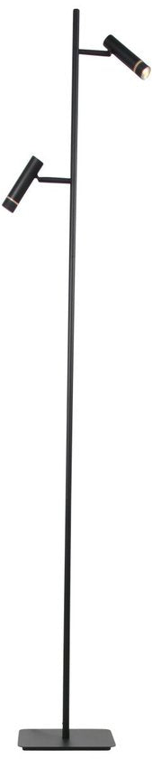 Lampadaire Volari 4711ZW, modèle design noir à 2 lumières de Steinhauer, avec LED « dim to warm », hauteur 157 cm, pied 21 x 21 cm, orientable et inclinable, idéal pour une utilisation en intérieur
