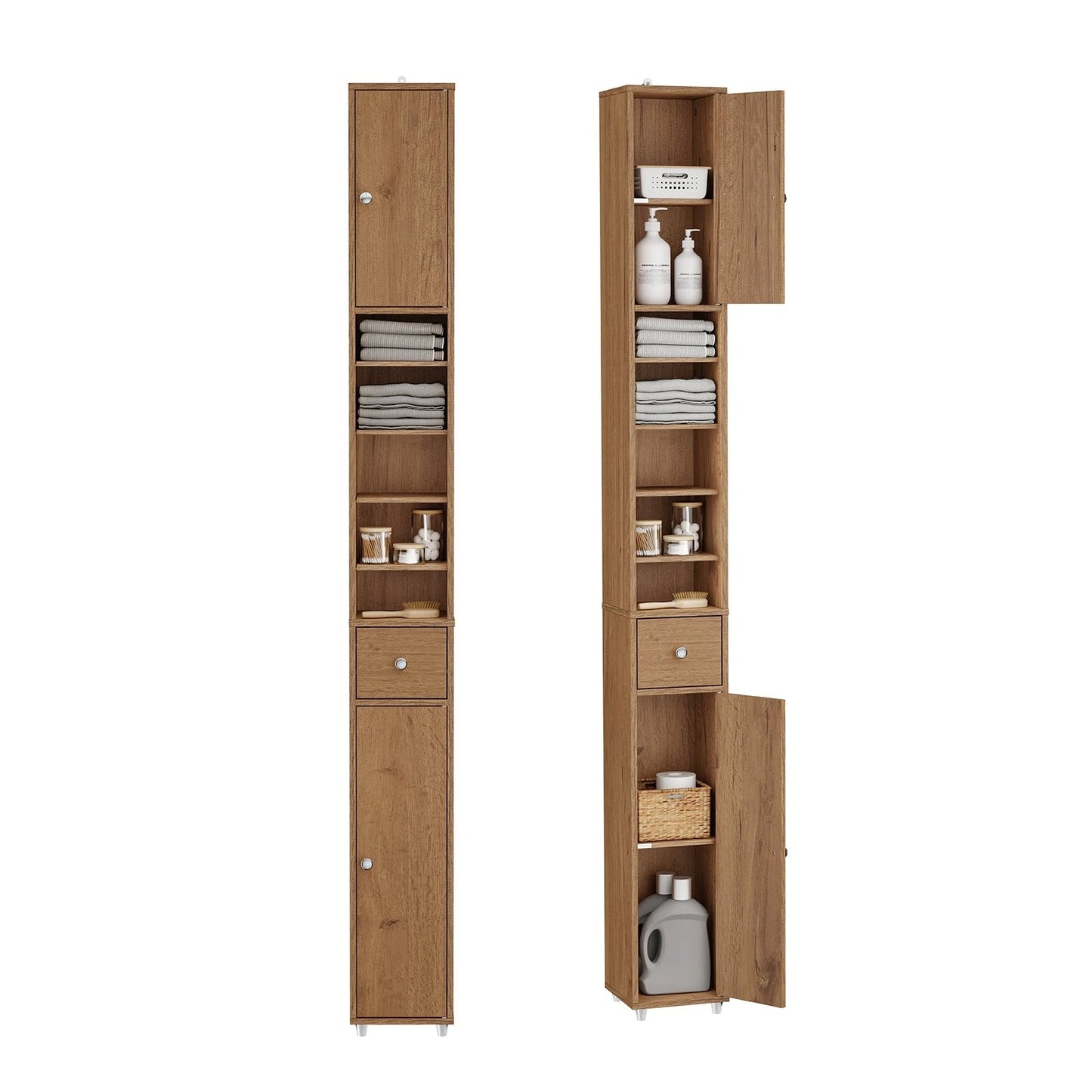 Armoire de salle de bains SoBuy - Armoire haute et étroite - Marron - 180 cm