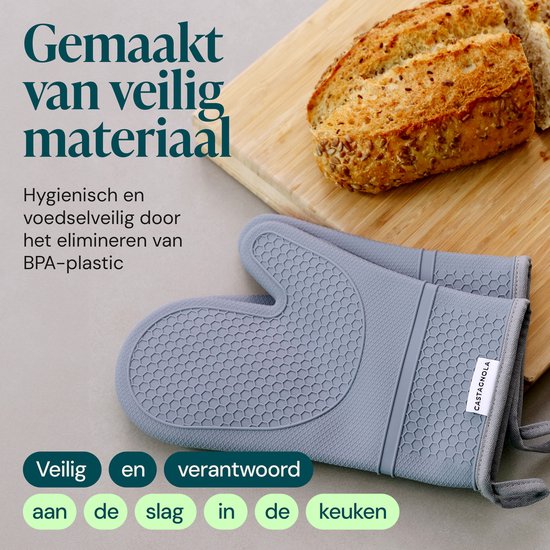 Gants de four Castagnola - Sur-gants résistants à la chaleur - Gants de four en silicone - Résistants à la chaleur jusqu'à 250°C - Certifiés EN407 - Coton - Gris