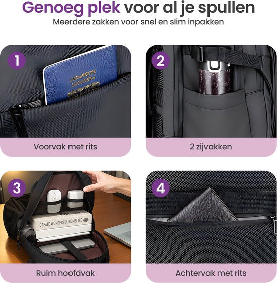 Gofun Backpack - 35L - 15.6-inch - Résistant à l'eau et antivol - Connecteur USB - Sac à dos - Cartable - Sacoche pour ordinateur portable - Noir