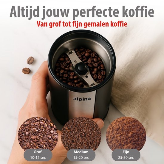 Moulin à café électrique Alpina 200 W - Moulin à café pour 70 g de grains de café - Moulin à grains avec lames en acier inoxydable - Moulin avec verrou de sécurité - Noir
