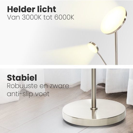 Auronic Floor Lamp - Lampadaire industriel - 181cm - LED - Dimmable et inclinable - avec télécommande - Adapté au salon - Silver