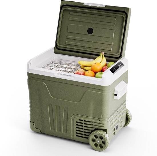 Auronic Electric Cool Box - Compresseur - 50L - 12V et 240 volts - Réfrigérateur de camping - Frigobox Car - Avec roues et poignée - Vert