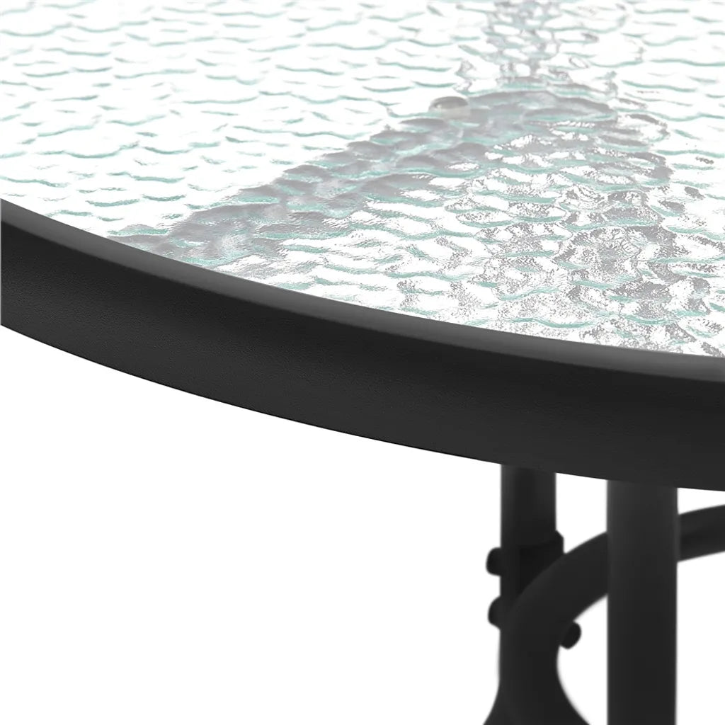 Yaheetech Bistro Table de jardin Ø 70 cm - Noir - Table ronde avec plateau en verre trempé et trou pour parasol