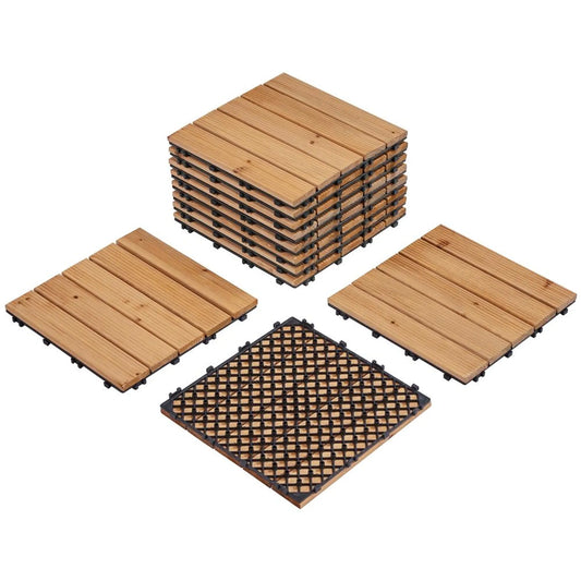 Yaheetech Dalles emboîtables en bois, lot de 11 pièces – 1 m² – Dotées de rainures parallèles, d'un système de drainage surélevé et d'un système d'emboîtage simple – Pour balcons, terrasses et piscines – Bois de sapin naturel et PP – 30 x 30 x 2,2 cm