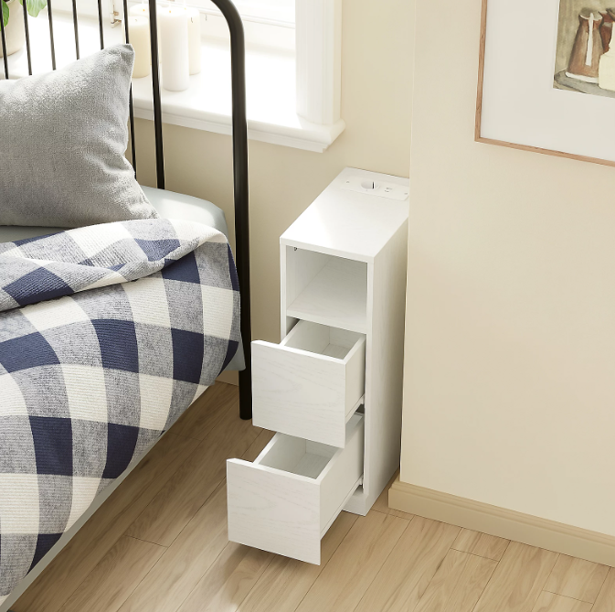 Table de chevet SoBuy 35 x 20 x 60 cm - Blanc crème - 2 tiroirs - Éclairage LED - Port USB et prise électrique