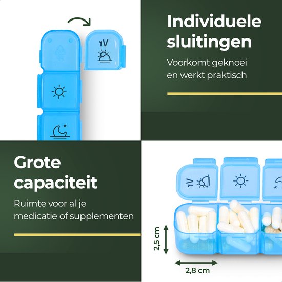 Boîte à pilules Gandria 7 jours - Boîte à pilules amovible - Boîte à médicaments avec 28 compartiments - Boîte à médicaments avec fermeture solide - 4 compartiments par jour