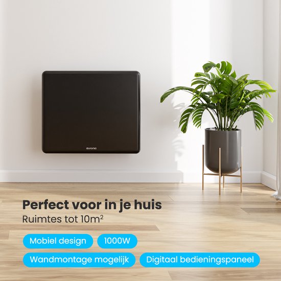 Auronic Convector Heater - 1000W - Chauffage électrique - 3 niveaux - Panneau métallique - Freestanding - Roues - Noir