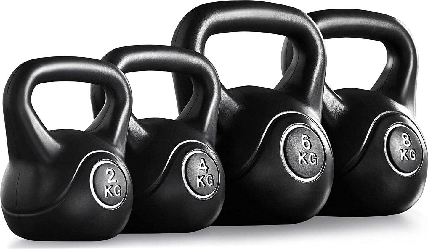 Ensemble de kettlebells Yaheetech 2 kg, 4 kg, 6 kg et 8 kg - Noir - Plastique et béton - 16,5 x 14 x 18,5 cm à 22,5 x 19,5 x 26 cm