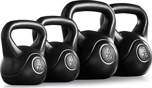 Ensemble de kettlebells Yaheetech 2 kg, 4 kg, 6 kg et 8 kg - Noir - Plastique et béton - 16,5 x 14 x 18,5 cm à 22,5 x 19,5 x 26 cm