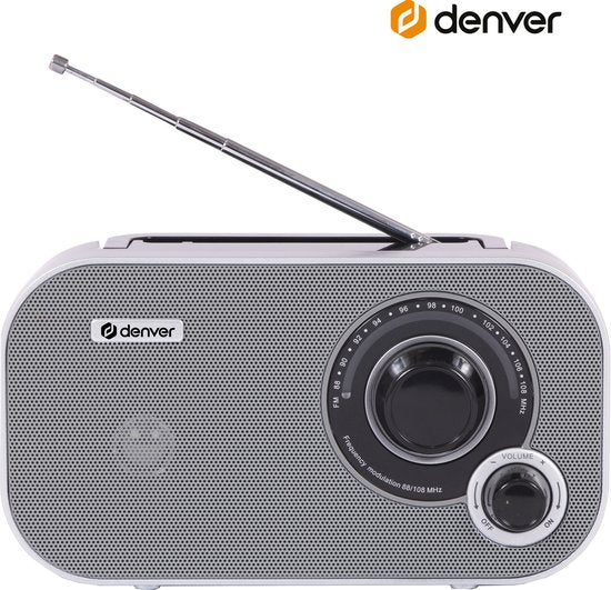 Denver FM Radio Retro - Fonctionne sur batterie ou sur secteur - Radio de cuisine - Radio portable - TR51 - Gris