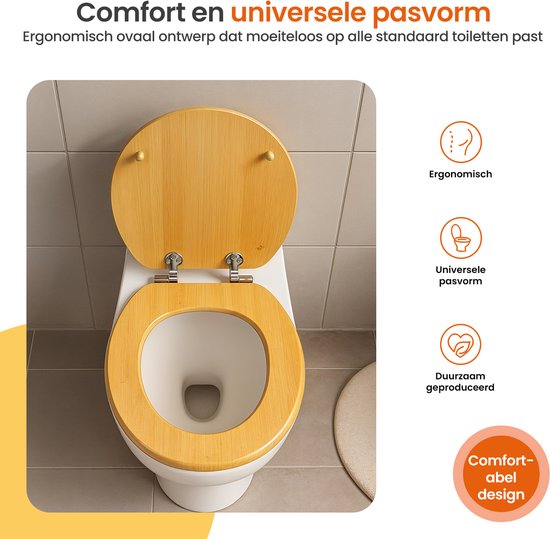 Abattant de toilette Goliving - Abattant de toilette avec couvercle - Softclose - Universel - Kit de montage inclus - Bois - Bambou