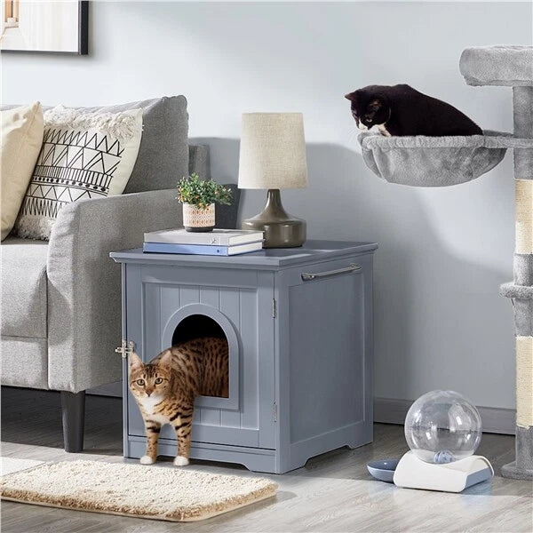 Yaheetech Armoire pour bac à litière 48,5 x 51 x 51,5 cm - Gris - Maison pour chat avec bac à litière dissimulé et table d'appoint