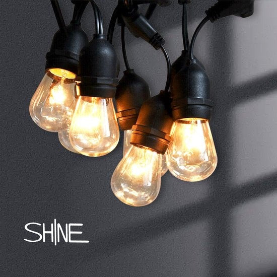 SHINE - Guirlande lumineuse d'extérieur - Guirlande lumineuse à énergie solaire - Cordon d'allumage à leds solaires - Éclairage de fête - Guirlande d'ampoules - Éclairage de jardin - Éclairage d'ambiance vintage - 15 ampoules à leds enfichables avec téléc