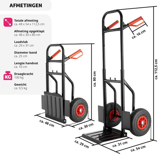 tectake® - Chariot jusqu'à 100kg - chariot de transport - robuste avec cadre extensible.