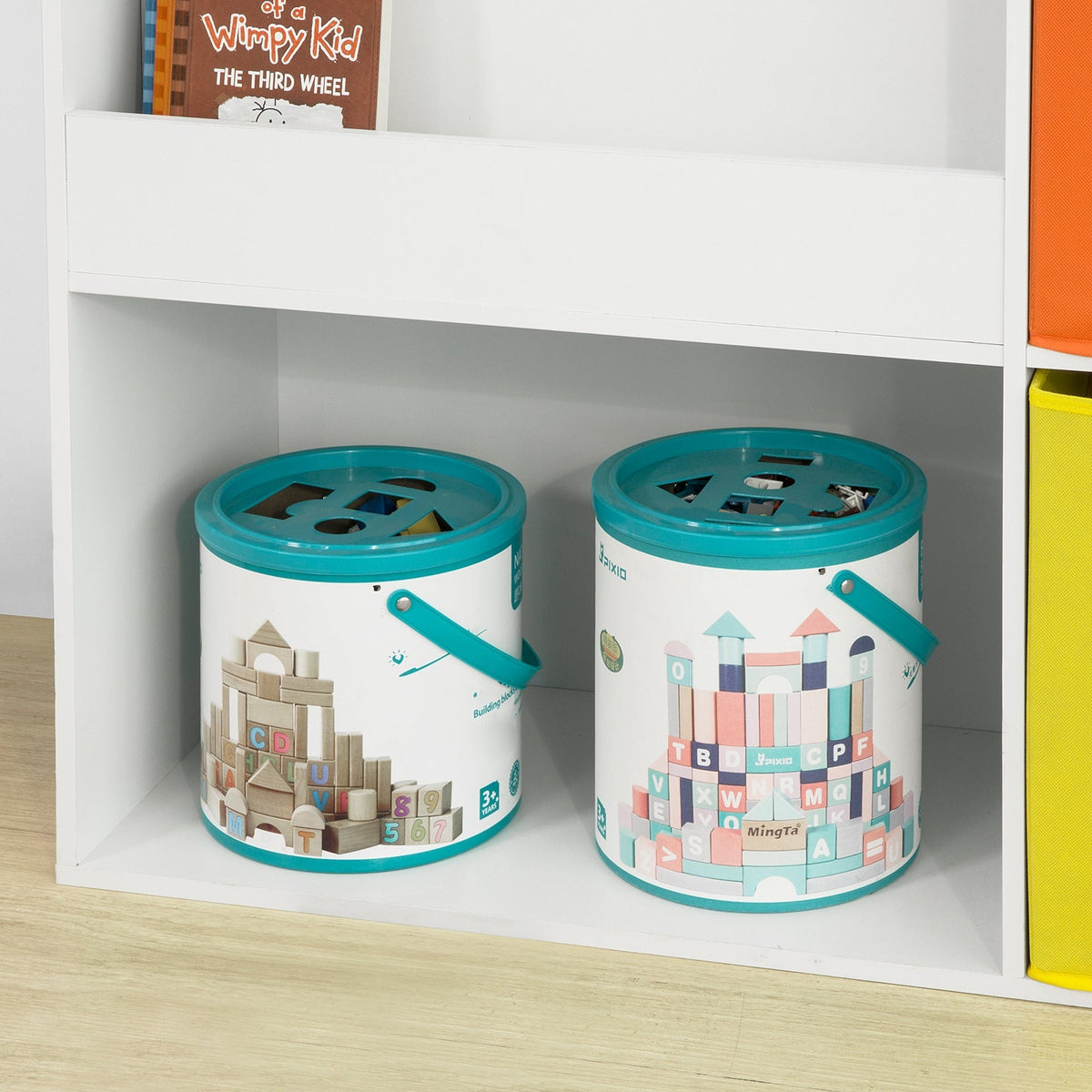 SoBuy Meuble de rangement pour livres et jouets - 2 paniers - 89 x 35 x 88 cm - Blanc