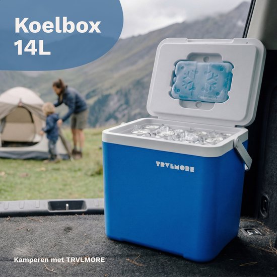 TRVLMORE Cool Box 14L - 47 heures de réfrigération - Frigobox - Elément réfrigérant inclus - Cool Box Small - Bleu