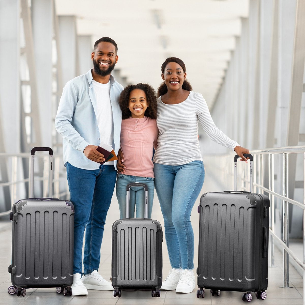 Set de valises TRVLMORE - 3 pièces - 38L + 70L + 110L - Gris foncé