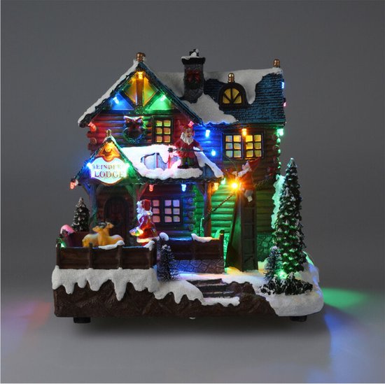Maison du village de Noël - avec mouvement, lumières LED et musique - 25 cm - poliresin