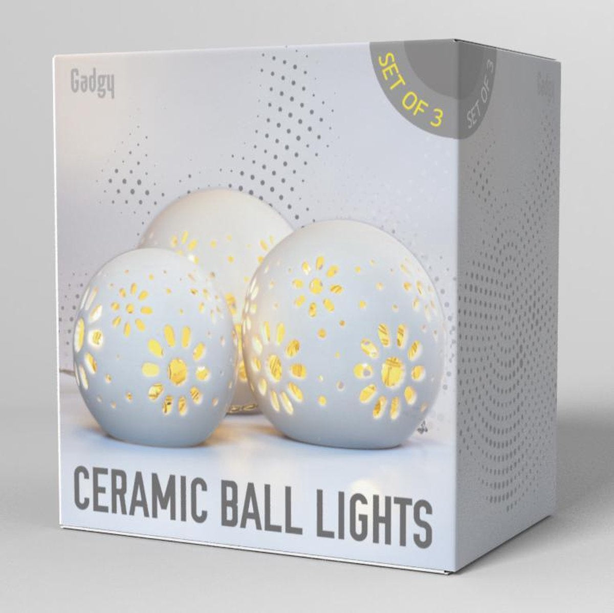 Gadgy Lampe boule en céramique avec guirlande lumineuse - 3 pcs : Ø 8/10/12 cm - Lampe de table à piles - Eclairage d'ambiance