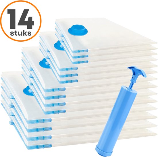 Loti Living Vacuum Bag Set - 14 Pieces / 4 Sizes - Incl. Hand Pump - Reusable Storage Bags for Clothes, Quilts & Travel - Saving up to 80% Space (en anglais)
