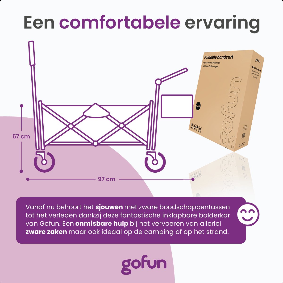 Gofun - Chariot pour chariots et bornes - Capacité de charge de 150 kg - Pliable avec roues pivotantes à 360 degrés - 83 x 44 x 26 cm - Métal et polyester - Noir