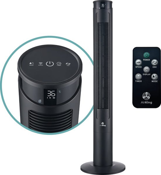 AirKing Ventilateur de tour 117cm - Ventilateur de colonne avec télécommande - Minuterie - 3 modes de vitesse - Oscillation & écran LED dimmable - Efficace sur le plan énergétique - Ventilateur de refroidissement pour la pièce - Noir