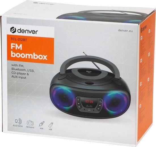 Denver Portable Radio CD Player Kids - Bluetooth - Light Effects - Boombox - AUX - FM - TCL212BT - Grey