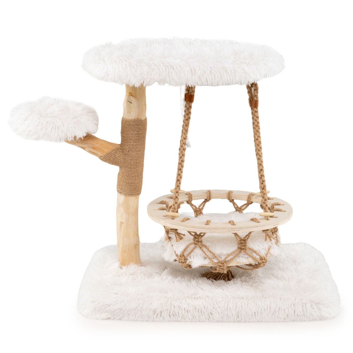 Arbre à chat Coast - Bois massif avec berceau suspendu et sisal - Naturel et blanc - 64 x 44 x 66 cm