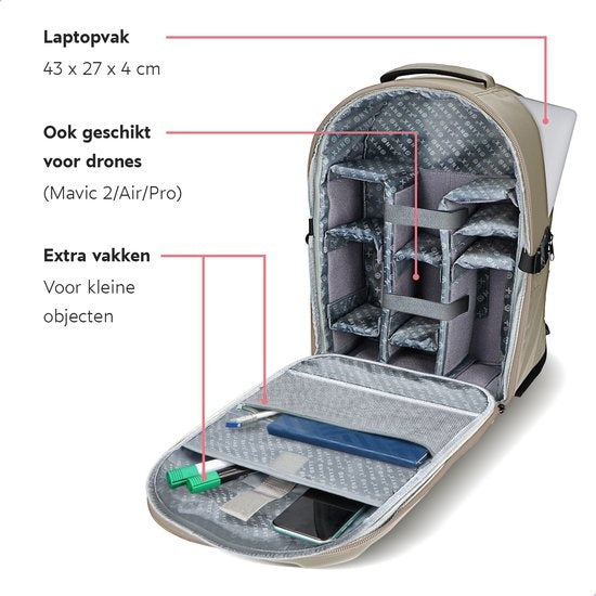 ONYX Sacoche pour appareil photo avec compartiment pour ordinateur portable - Sac à dos pour appareil photo reflex - Résistant aux éclaboussures - Drones - Sac de voyage rigide - Beige