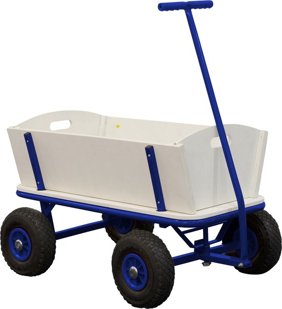 Sunny Billy Beach Wagon Chariot Bleu - Bois brut - Chariot avec pneus gonflables - 94x61x97cm