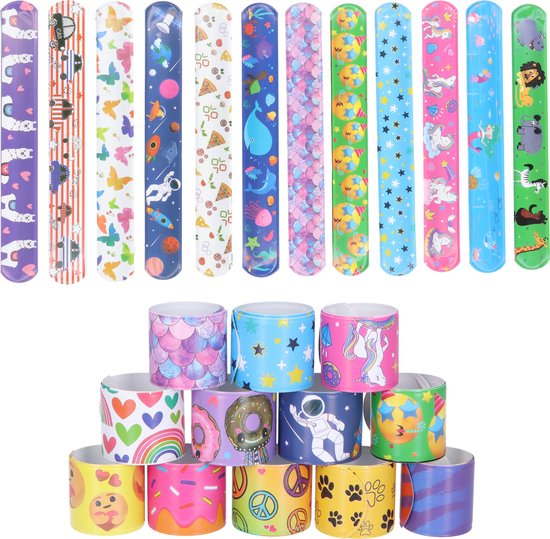 Partizzle 48x Kit Bracelets à Gifles - Bracelet à Gifles / Bracelets à Clics - Bracelet à Gifles Cadeaux d'évasion - Bracelet de Graduation Cadeaux de Traitements - Pour les Enfants